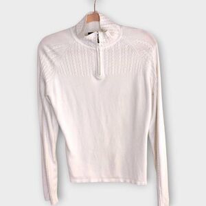 Nils Womens‎ Sweater Sz Large White Ribbed Silver Zip TNeck